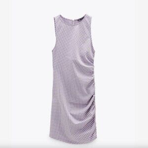 Zara Purple and White Checkered Mini Dress